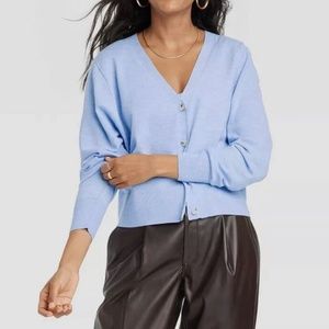 Button-Front Fine Gauge Ribbed Cardigan